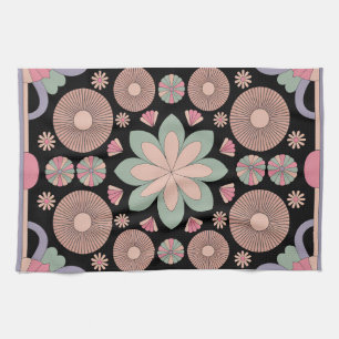 Retro-Pastell-Blumen-Mandala-Symmetrie Geschirrtuch