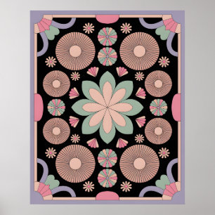Retro-Pastell-Blumen-Mandala-Symmetrie Poster