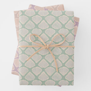 Retro-Pastell-Boho-Geschenkpapier mit Meeresmusche Geschenkpapier Set