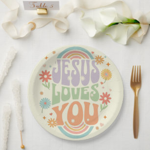 Retro-Pastell-Design „Jesus liebt dich“ – christli Pappteller