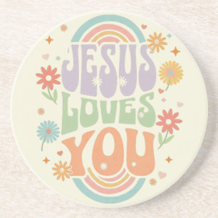 Retro-Pastell-Design „Jesus liebt dich“ –  Getränkeuntersetzer