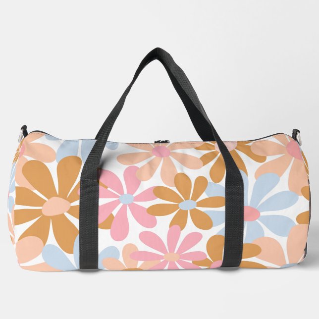 Retro-Pastell-Groovy-Daisy-Blumenmuster Duffle Bag (Vorderseite)