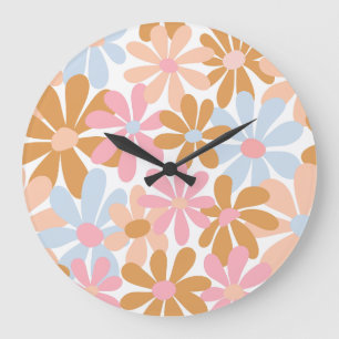 Retro-Pastell-Groovy-Daisy-Blumenmuster Große Wanduhr