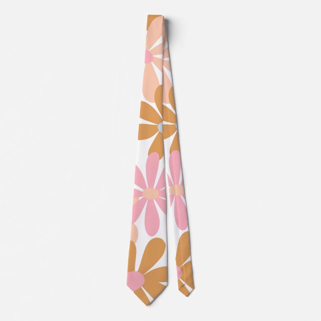 Retro-Pastell-Groovy-Daisy-Blumenmuster Krawatte (Vorderseite)