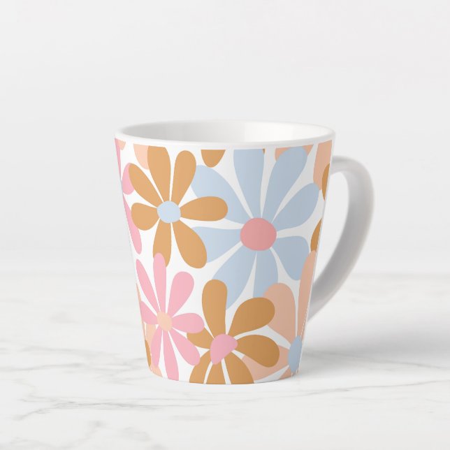 Retro-Pastell-Groovy-Daisy-Blumenmuster Milchtasse (Rechte Ecke)