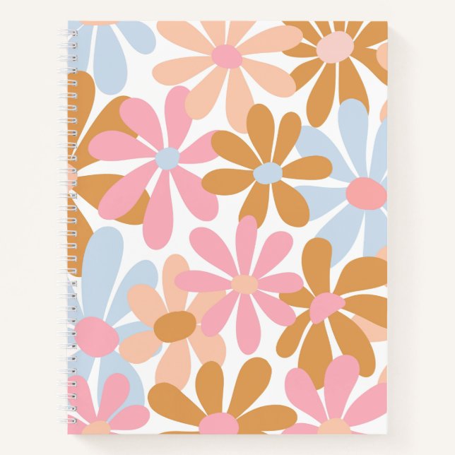Retro-Pastell-Groovy-Daisy-Blumenmuster Notizbuch (Vorderseite)