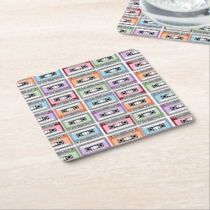 Retro-Pastell-Kassetten-Tapes-Muster Rechteckiger Pappuntersetzer