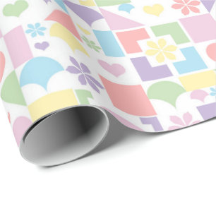Retro-Pastell-Patchwork mit 70er-Jahre-Formen, Blu Geschenkpapier