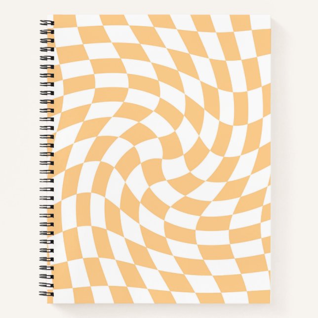 Retro Pastell Peach Verzierte Karo geprüft Notizbuch (Vorderseite)