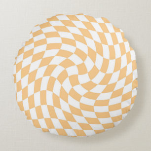 Retro Pastell Peach White Warped Karo Checked Rundes Kissen