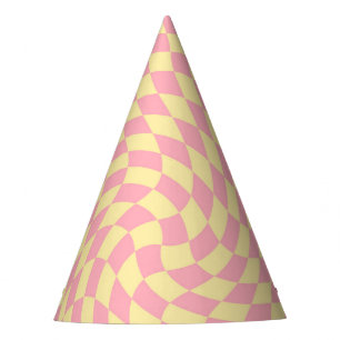 Retro Pastell Peach & Yellow Checked Partyhütchen
