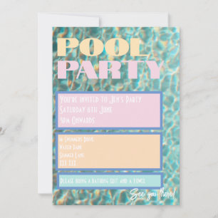 Retro-Pastell-Poolparty-Einladung Einladung