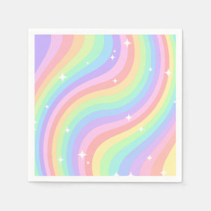 Retro-Pastell-Regenbogen-Wellenmuster mit Sternen Serviette