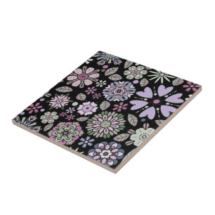 Retro Pastell Rosa Lila Florales Nahtloses Muster Fliese