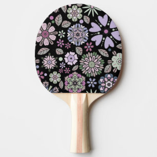 Retro Pastell Rosa Lila Florales Nahtloses Muster Tischtennis Schläger