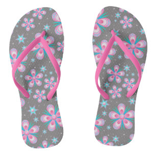 Retro Pastell Rosa Stilvolle Blumen Kunstwerk Flip Flops