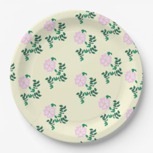 Retro Pastell Rosa Wildrose-Blumenmuster Pappteller