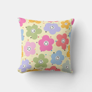 Retro-Pastell-Smiley-Blumenmuster-Wurfkissen Kissen