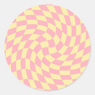 Retro Pastellgelb rosa Karo mit verziertem Rücken Runder Aufkleber