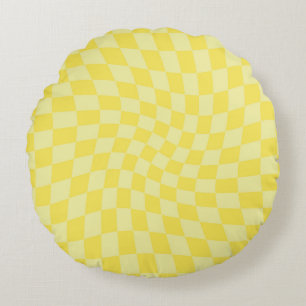 Retro Pastellgelbe Karos gezogener karger Dorm Rundes Kissen