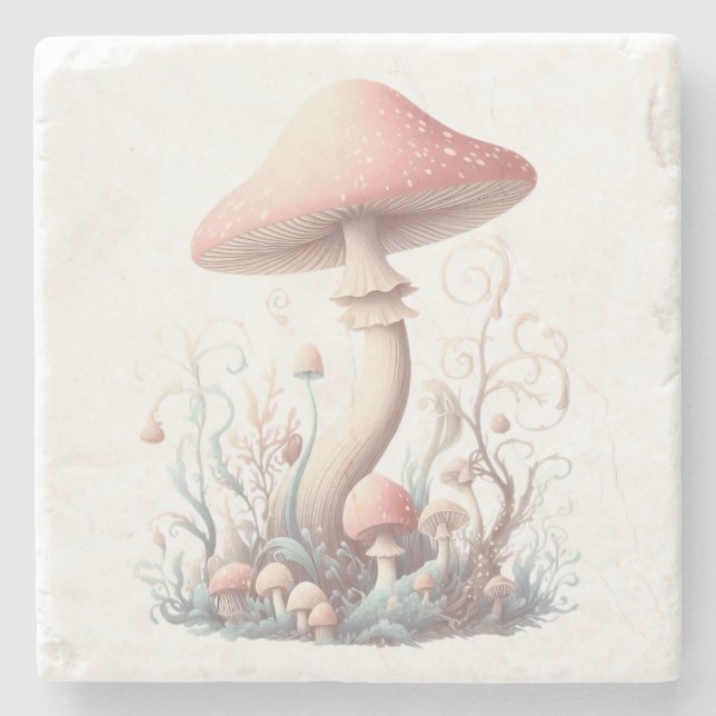 Retro Pastellpilze in sanften Farben 03 Steinuntersetzer (Vorderseite)