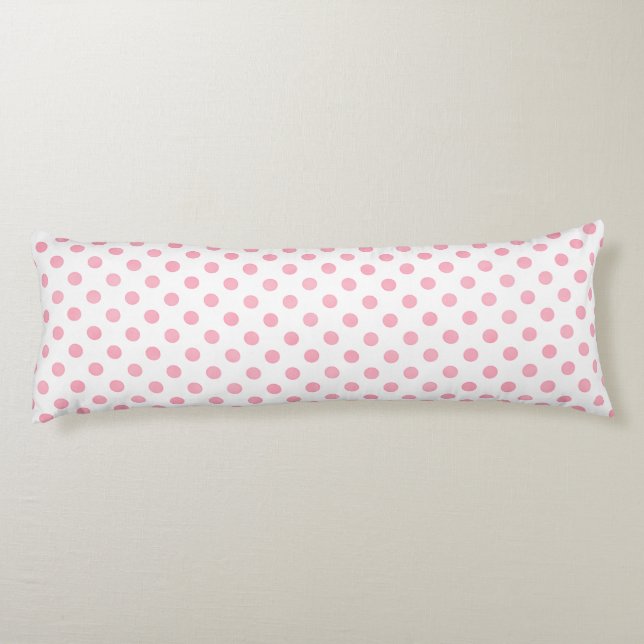 Retro Pastellrosa, weiße Polka-Punkte Muster Seitenschläferkissen (Rückseite)