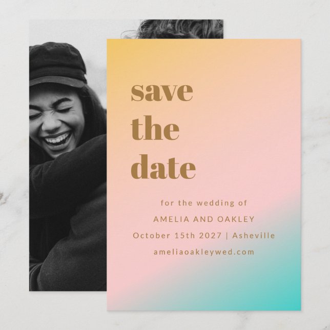 Retro Pastels Gradient Simple Einzigartiges Hochze Save The Date (Vorne/Hinten)