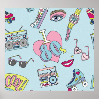Retro Patch Abzeichen, 80er-90s Stil Muster. Poster