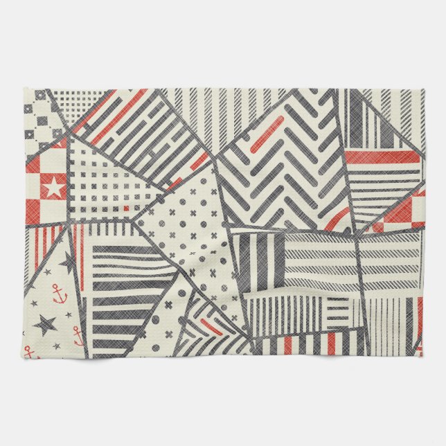 Retro-Patchwork: Abstrakte geometrische Gestaltung Geschirrtuch (Horizontal)