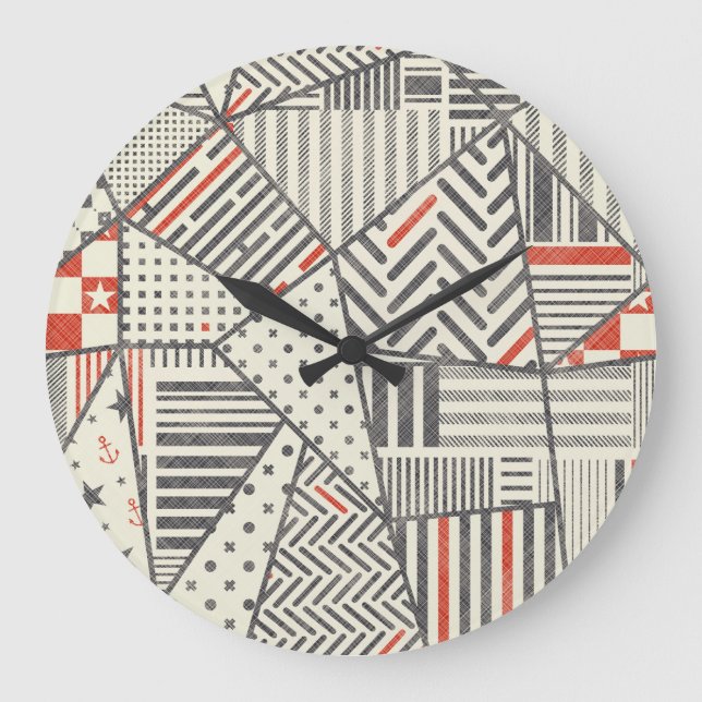Retro-Patchwork: Abstrakte geometrische Gestaltung Große Wanduhr (Vorderseite)