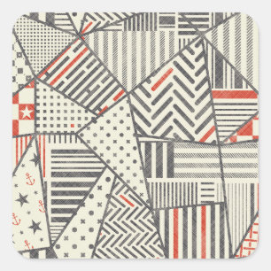 Retro-Patchwork: Abstrakte geometrische Gestaltung Quadratischer Aufkleber