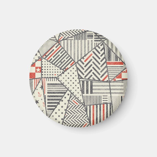 Retro-Patchwork: Abstraktes geometrisches Design Magnet (Vorne)