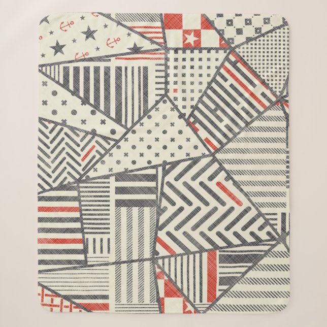Retro-Patchwork: Abstraktes geometrisches Design Sherpadecke (Vorderseite)