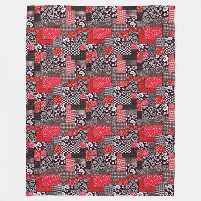 Retro-Patchwork-Blumen-Quilt-Muster Fleecedecke (Vorderseite)