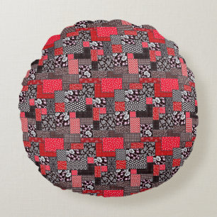 Retro-Patchwork-Blumen-Quilt-Muster Rundes Kissen