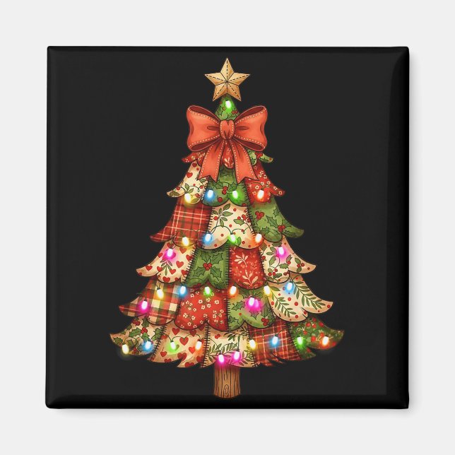 Retro Patchwork Bow Christmas,rustic Country Chris Magnet (Vorne)