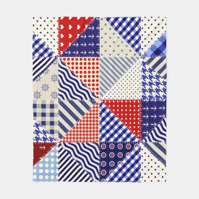 Retro Patchwork Dreiecke Nautic Style Fleecedecke (Vorderseite)