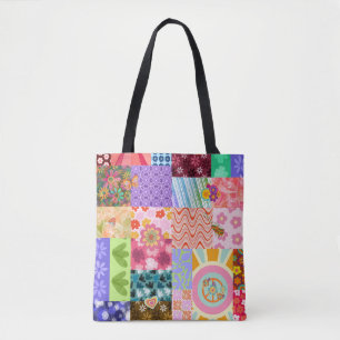 Retro Patchwork Groovy Boho Tote Bag Tasche