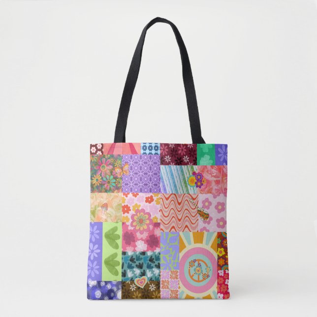Retro Patchwork Groovy Boho Tote Bag Tasche (Vorderseite)