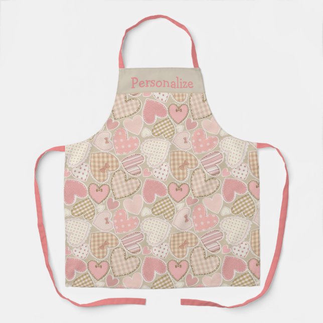 Retro-Patchwork-Quilt Rosa Herzen Damen Schürze (Vorderseite)