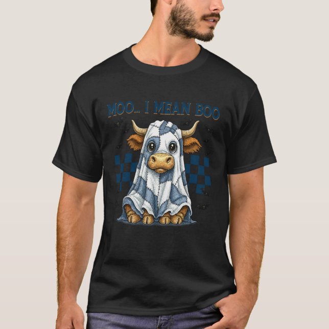 Retro-Patchwork-Rindfleischblatt-Muh-ich-meine-Buh T-Shirt (Vorderseite)