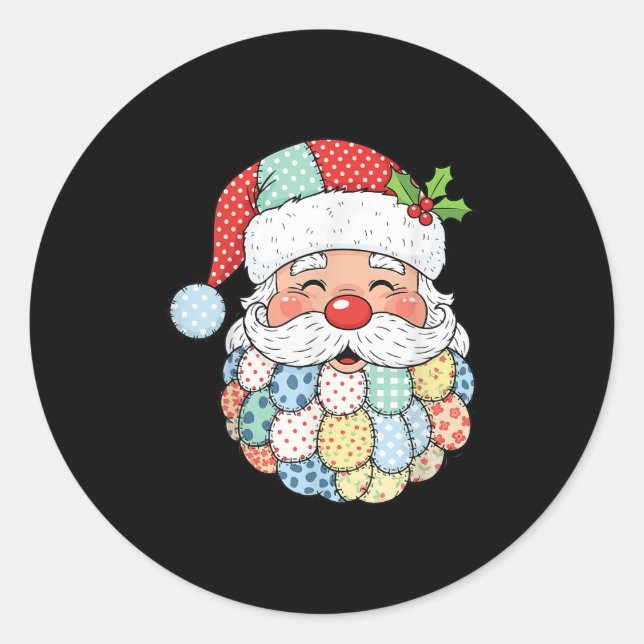 Retro Patchwork Santa Claus Christmas Preppy Xmas  Runder Aufkleber (Vorderseite)