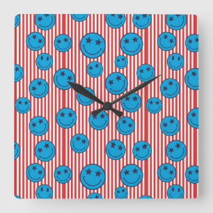Retro Patriot Smiley Gesicht Quadratische Wanduhr