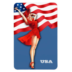 Retro Patriotic Button-Up Art Girl Magnet