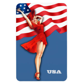 Retro Patriotic Button-Up Art Girl Magnet