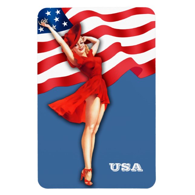Retro Patriotic Button-Up Art Girl Magnet (Vertikal)