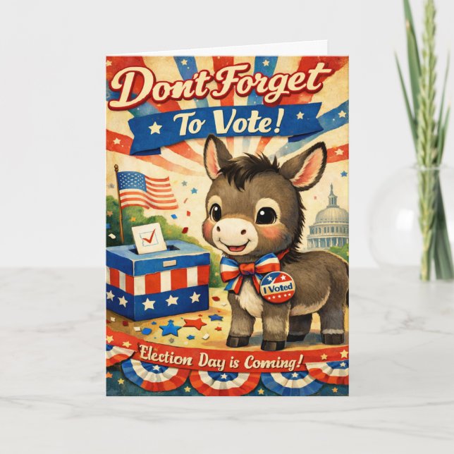 Retro Patriotic Donkey Vote Reminder Karte (Vorderseite)