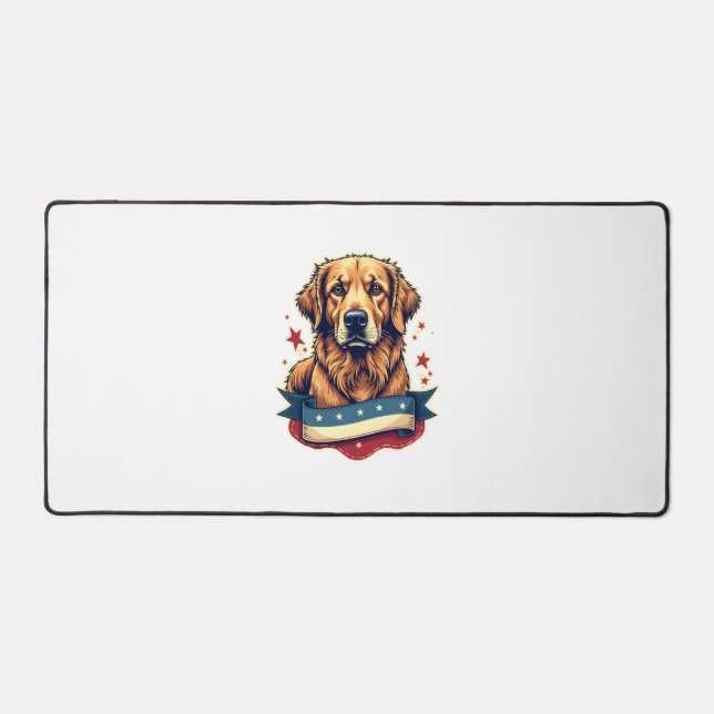 Retro Patriotic Golden Retriever Engraving Tee 4 Schreibtischunterlage (Vorderseite)