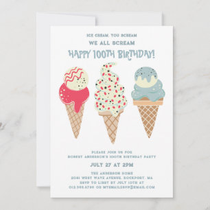 Retro Patriotic Ice Cream Cone 100. Geburtstag Einladung