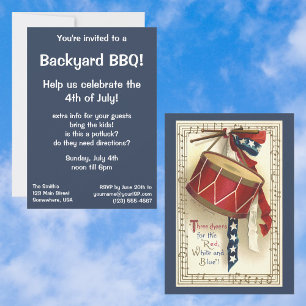 Retro-patriotische, musikalische Trommeln BBQ-Einl Einladung